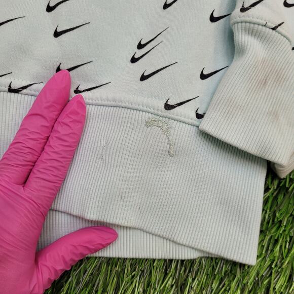 NIKE Swoosh AOP Hoodie Womens Large 20x21 Boxy Blue - Picture 7 of 16